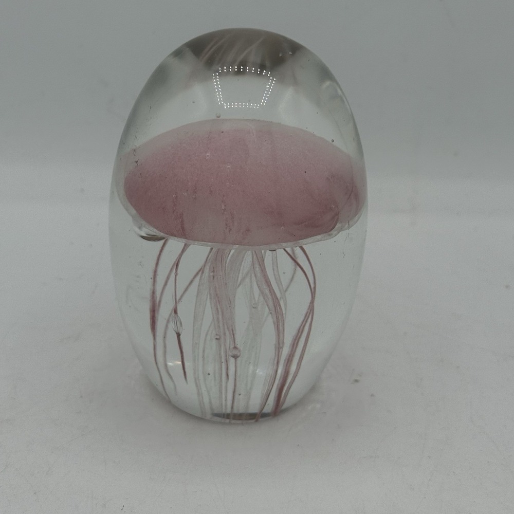 Dynasty Gallery Pink Jellyfish Heavy Art Glass Paperweight w Sticker 4"